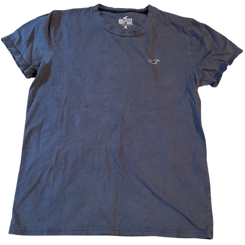 Hollister Must-Have Collection Mens Small Navy Blue Textured Cotton T-Shirt Logo